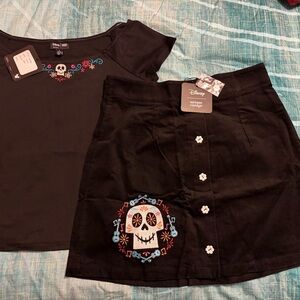 NWT Unique Vintage X Disney Black Coco Embroidered Mini Skirt